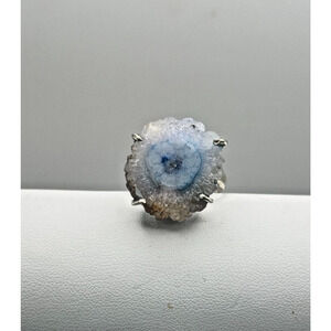 Blue Drazy Solar Quartz Ring .925 Stone Ring Sz 8 - 7.87Grams 3/4" Stone